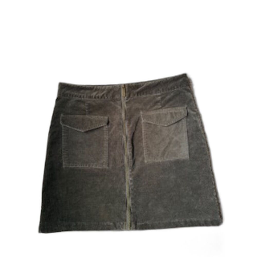 Dark Olive Green Utility Cargo Mini Skirt Front Zip Pockets